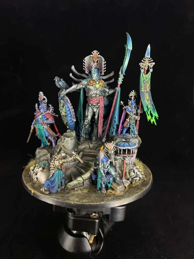 Exhibition painted Warhammer AoS Ossiarch Bonereapers Katakros Ossiarch Banner - front view full body by Maxon Casting