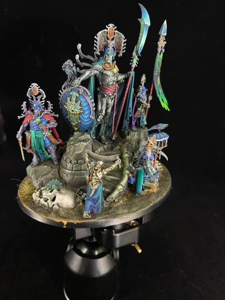 Exhibition painted Warhammer AoS Ossiarch Bonereapers Katakros Ossiarch Banner - back view full body by Maxon Casting