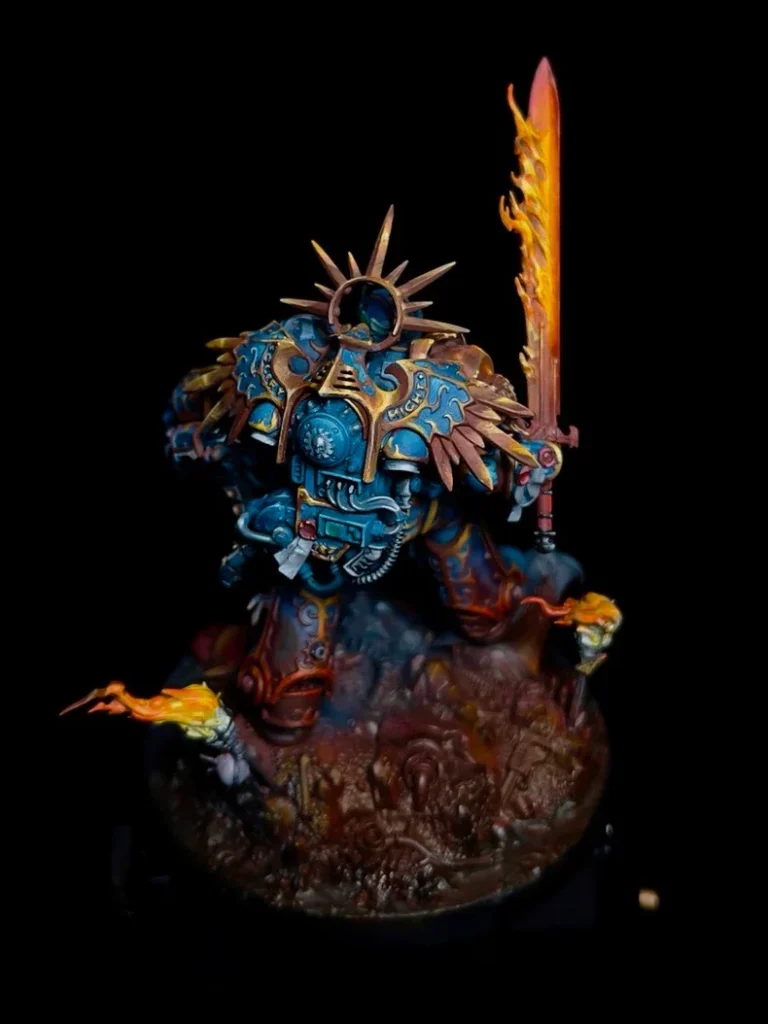 Exhibition Roboute Guilliman full scene display by Maxon Casting - Warhammer 40K Ultramarines commission painting