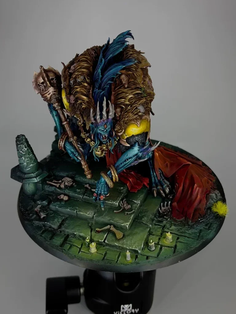 Exhibition Ushoran Lord of the Flesh Eaters armor texture detail by Maxon Casting - Warhammer AoS Flesh Eater Courts commission painting